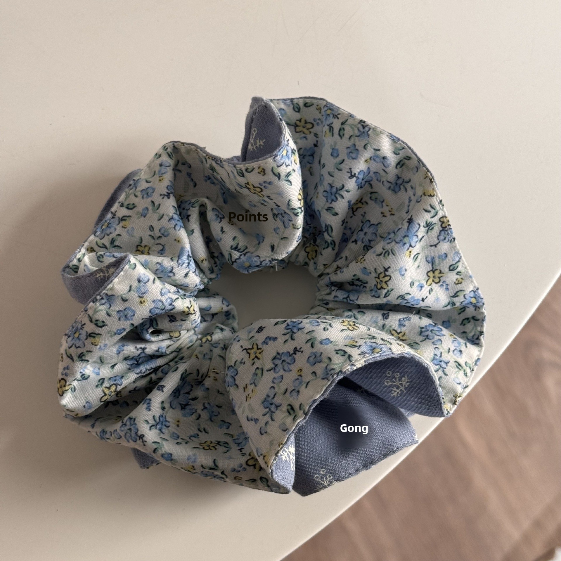 Women's Spring Cloth Bubble Braid Hair Tie Blue Ditsy Floral Polka Dots