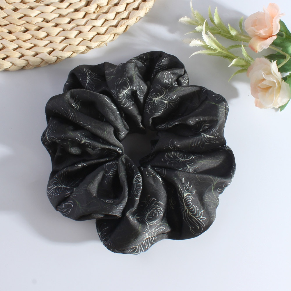 Women's Spring French Cloth Hair Tie Retro Black Ditsy Floral