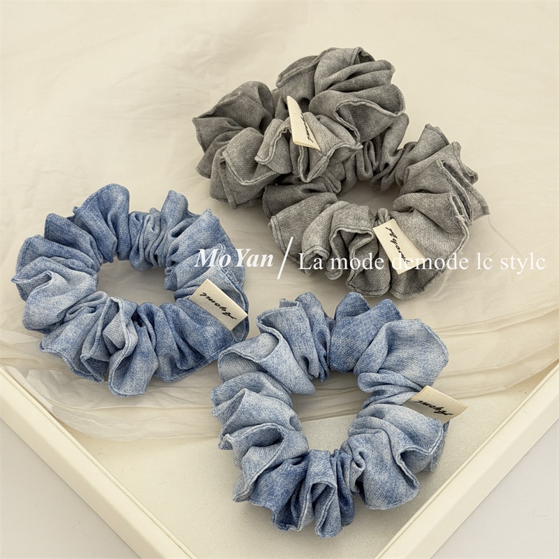 Women's Simple Soft Cloth Spring Scrunchie Hair Tie Grey Blue Tie Dye