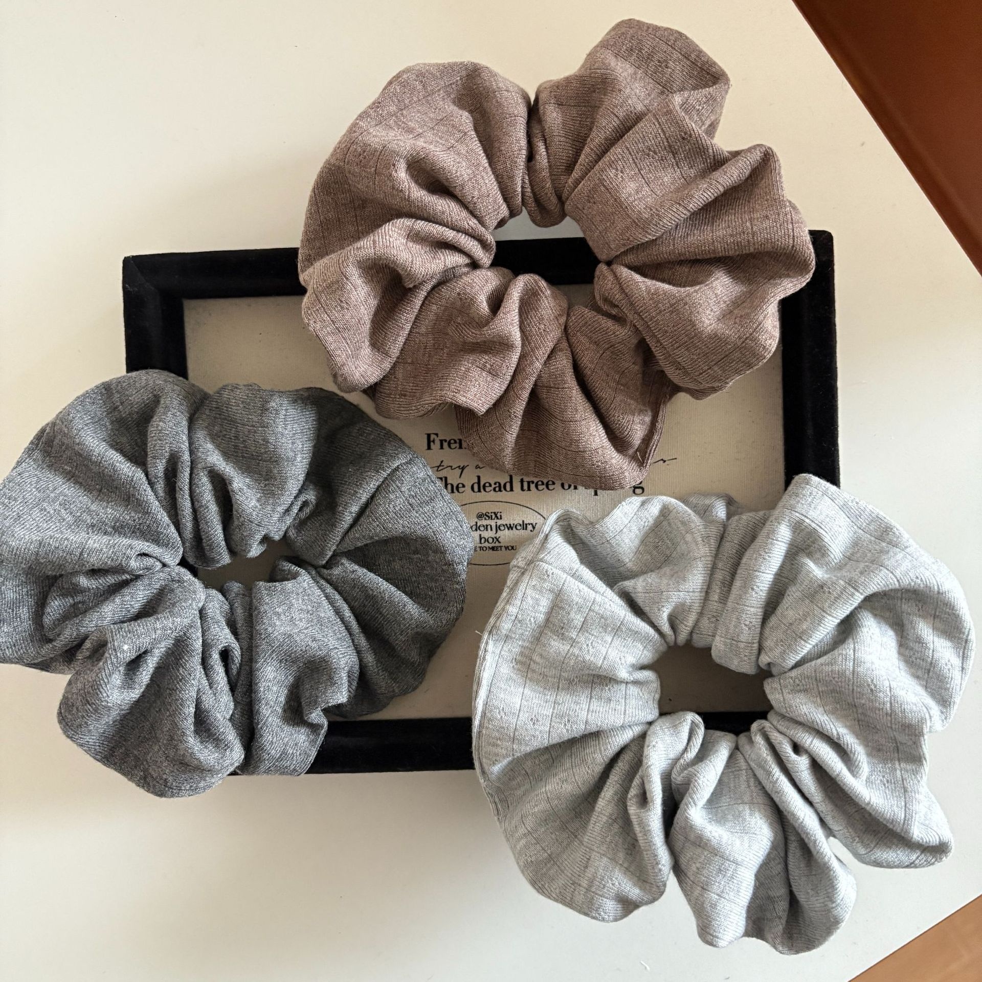 Women's Spring Everyday Soft Knit Hair Tie Scrunchie Solid Dark Grey