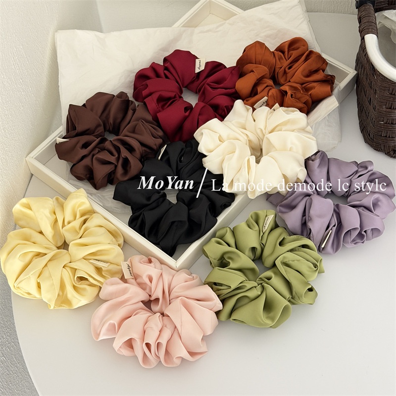 Women's Spring Elegant Satin Hair Tie Scrunchie Solid Color Beige