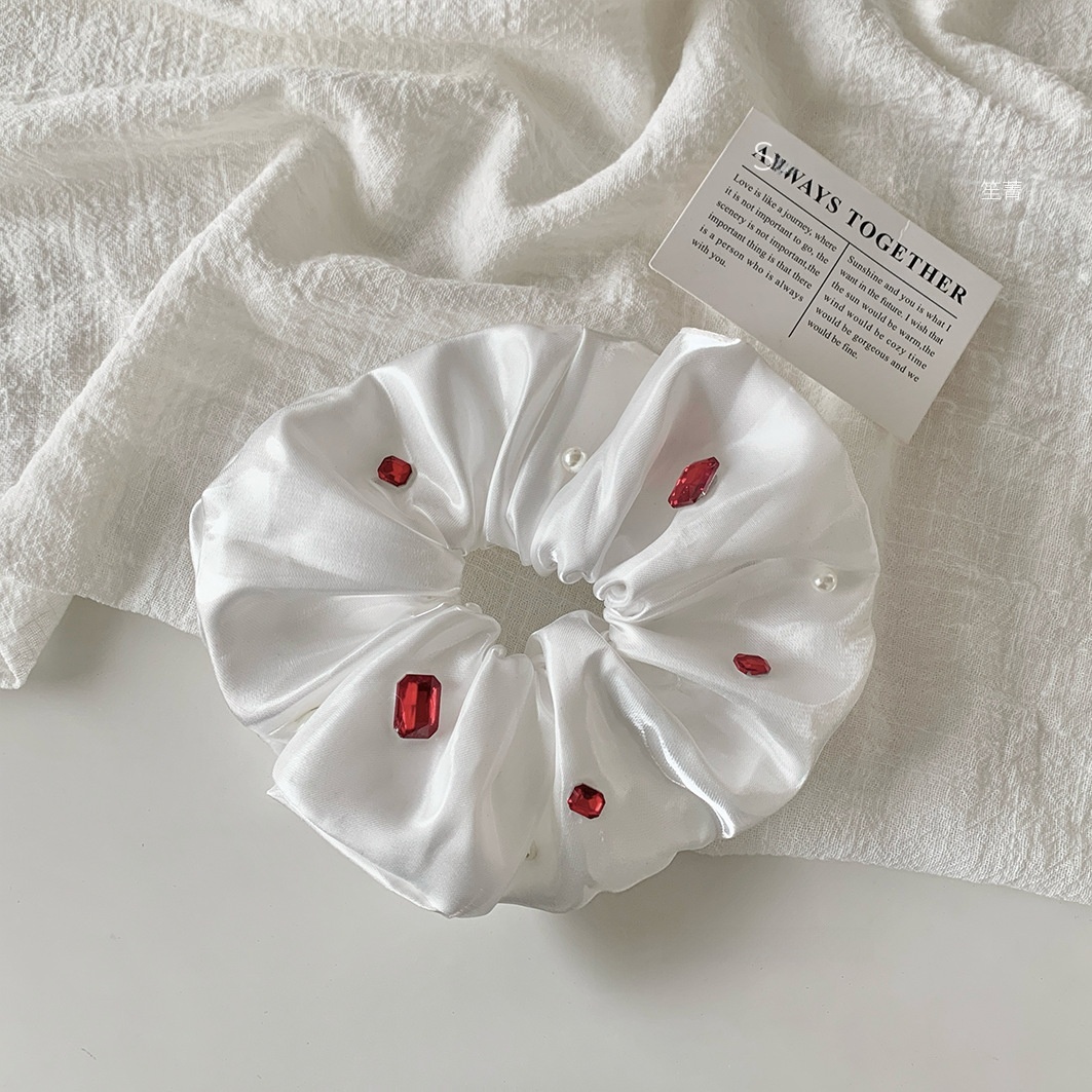 Women's Elegant Styling Satin Rhinestone Hair Tie Sparkly White