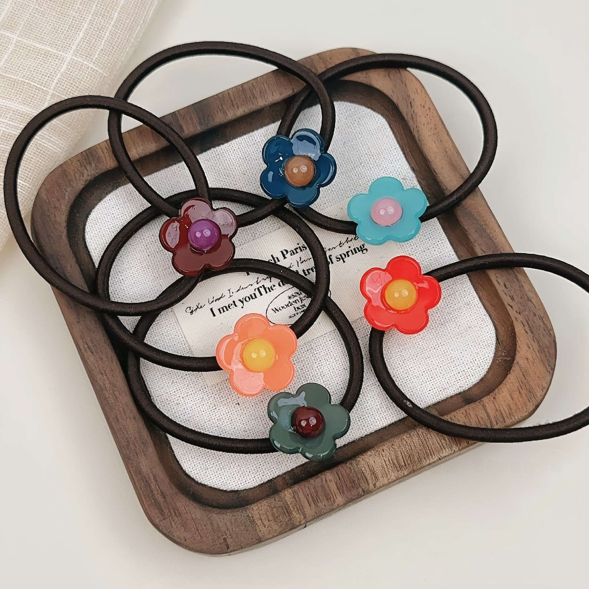 Women's Acetate Elastic Ponytail Holder Hairband Floral Pattern