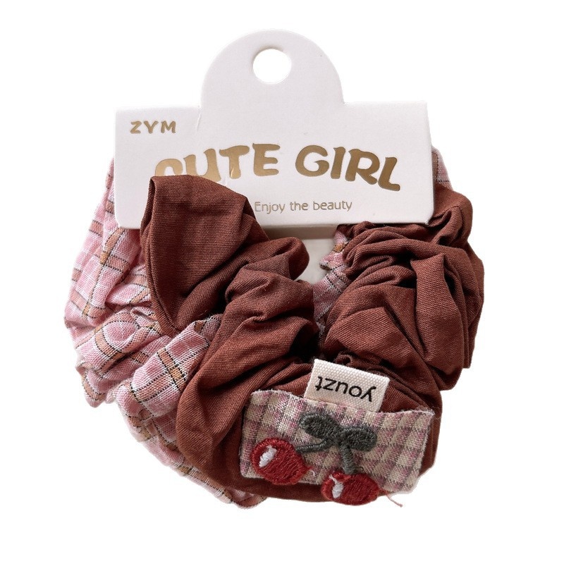 Girls Versatile Retro Fabric Elastic Hair Ties Set Plaid & Solid Color