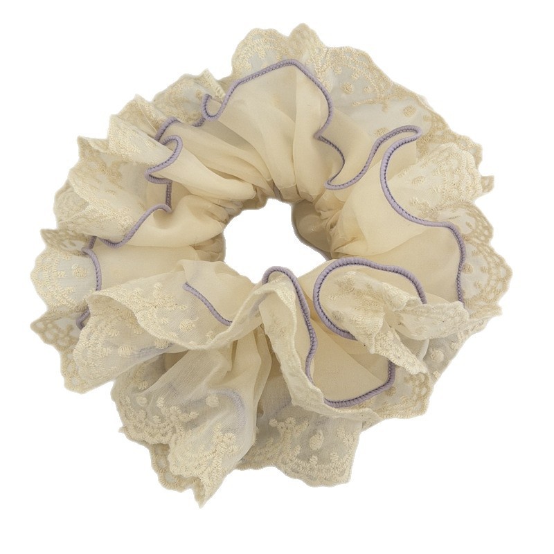 Women's Spring Soft Gauze Hair Tie Scrunchie Purple Color Block