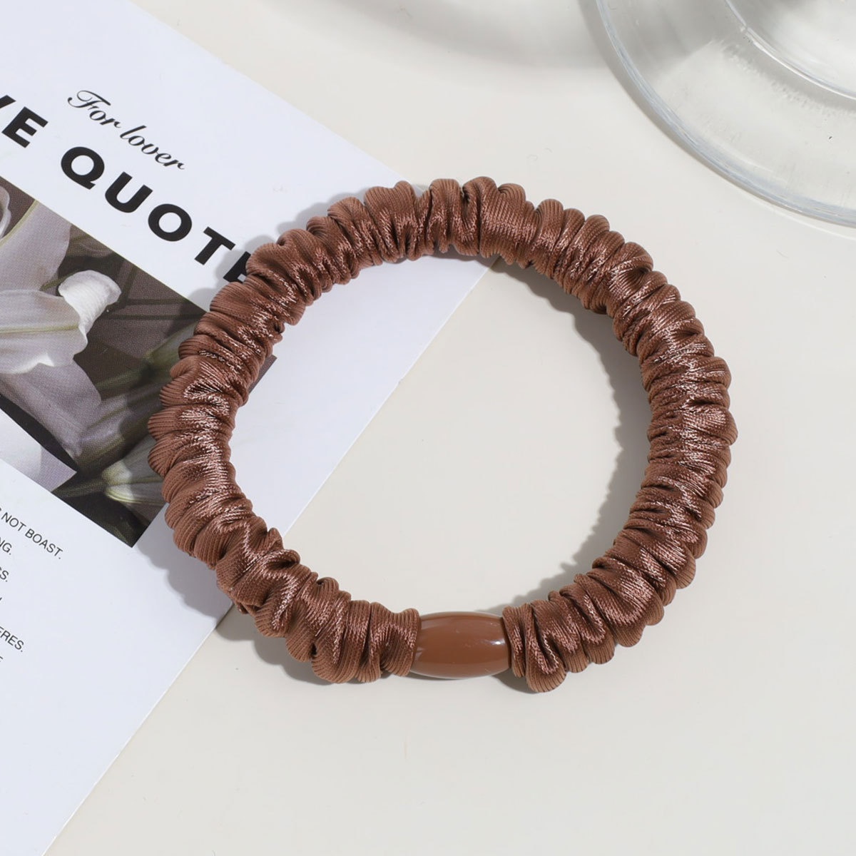 Women's Simple Brown Satin Hair Tie, Durable Solid Color Hair Accessory