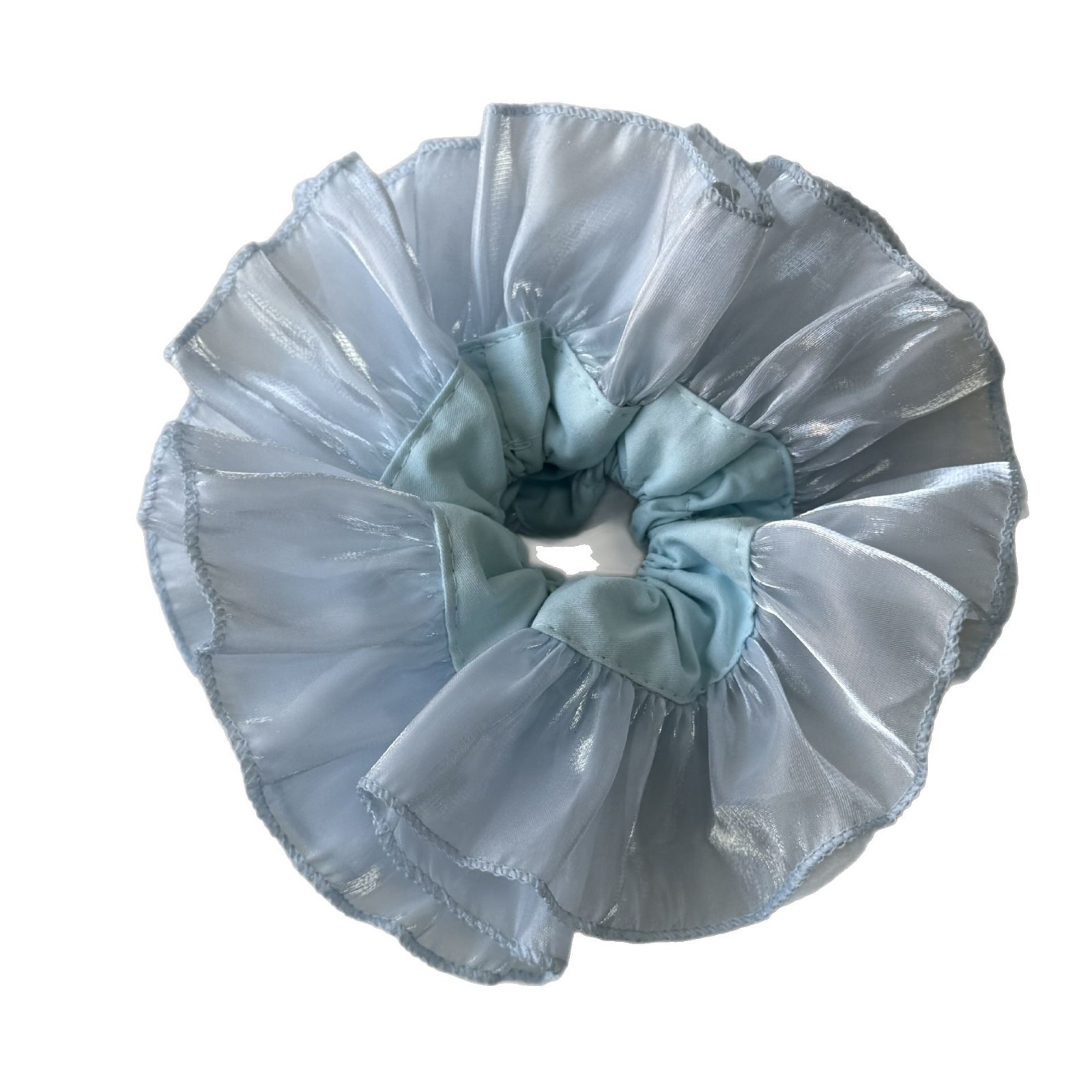 Women's Handmade Pleated Gauze Large Bow Lazy Hair Tie Lilac Blue