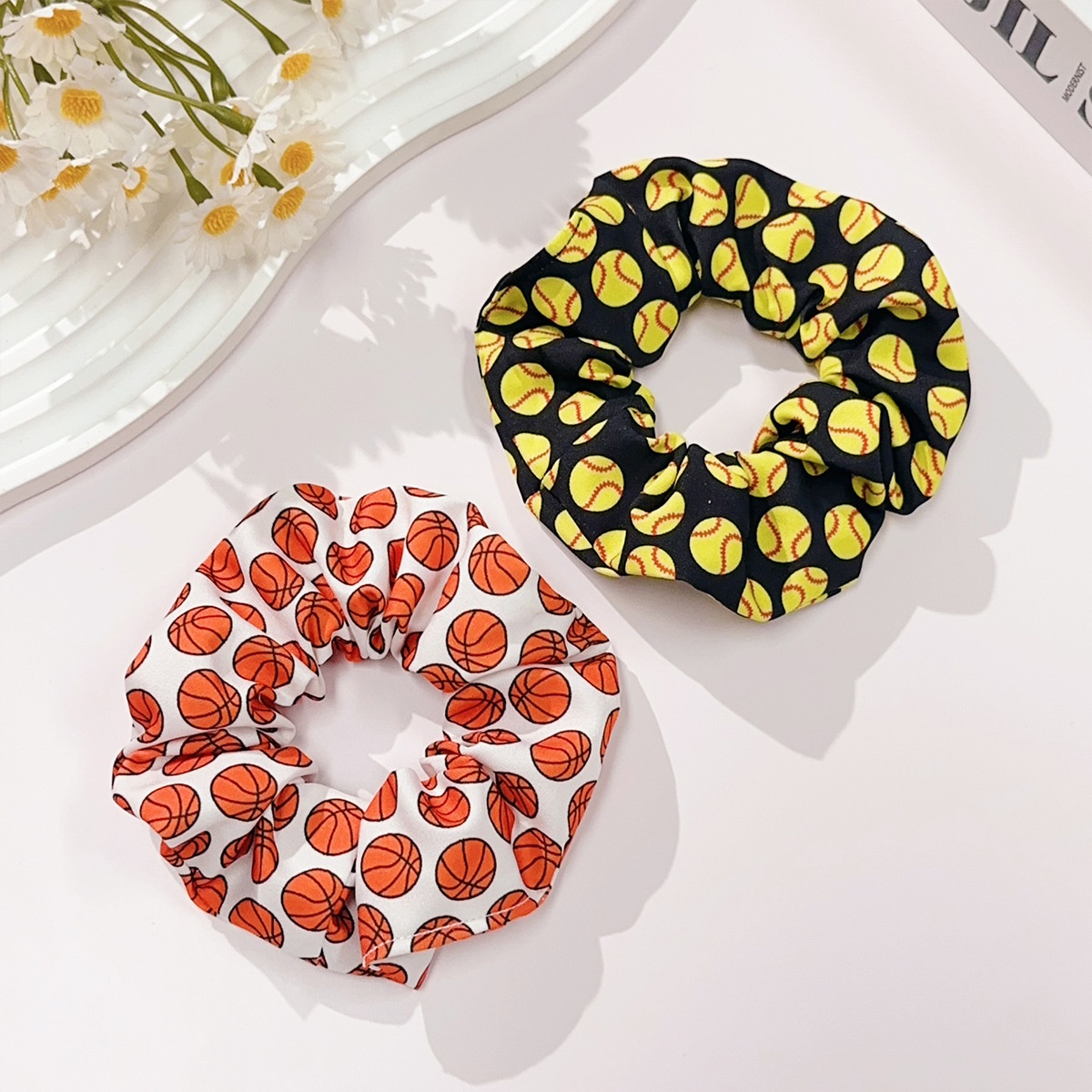 Women's Sport Fabric Scrunchie Hair Tie Basketball Football Print