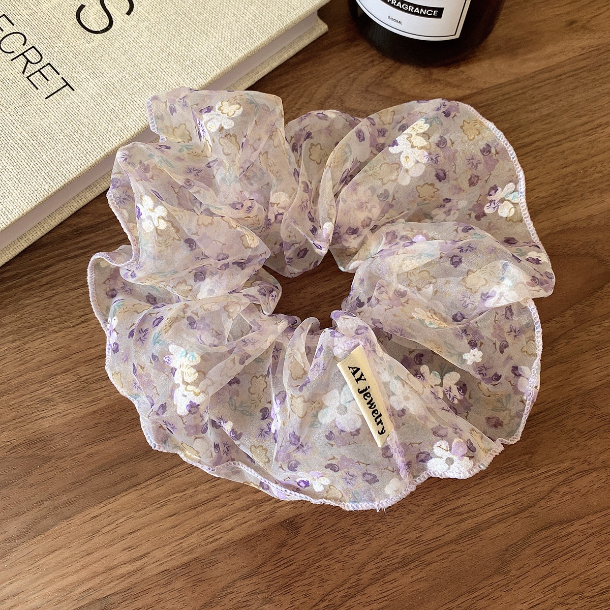 Women's Spring Summer Soft Gauze Hair Tie Scrunchie Pink Ditsy Floral