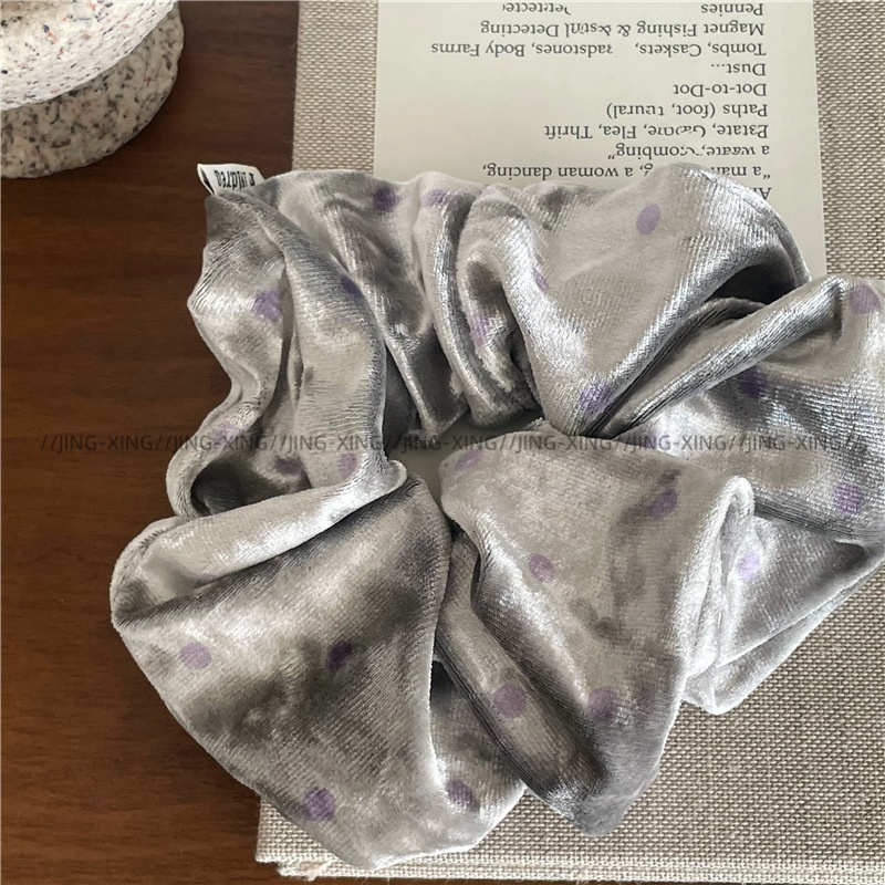 Girls Fashionable Velvet Satin Pleated Hair Scrunchies Polka Dots