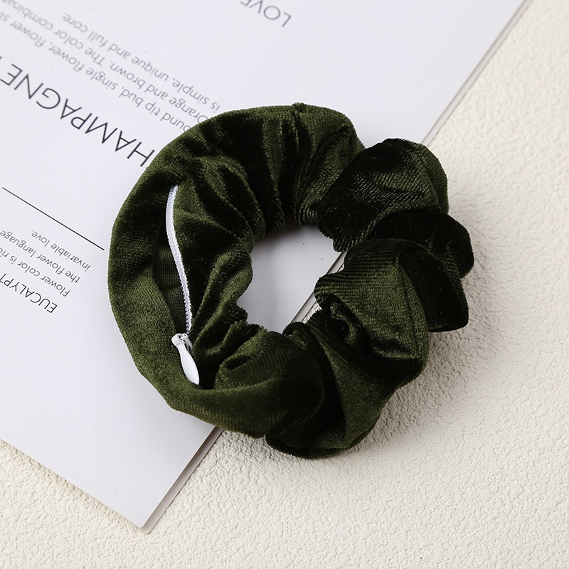 Women's Autumn Winter Velvet Zipper Scrunchie Hair Band Solid Color