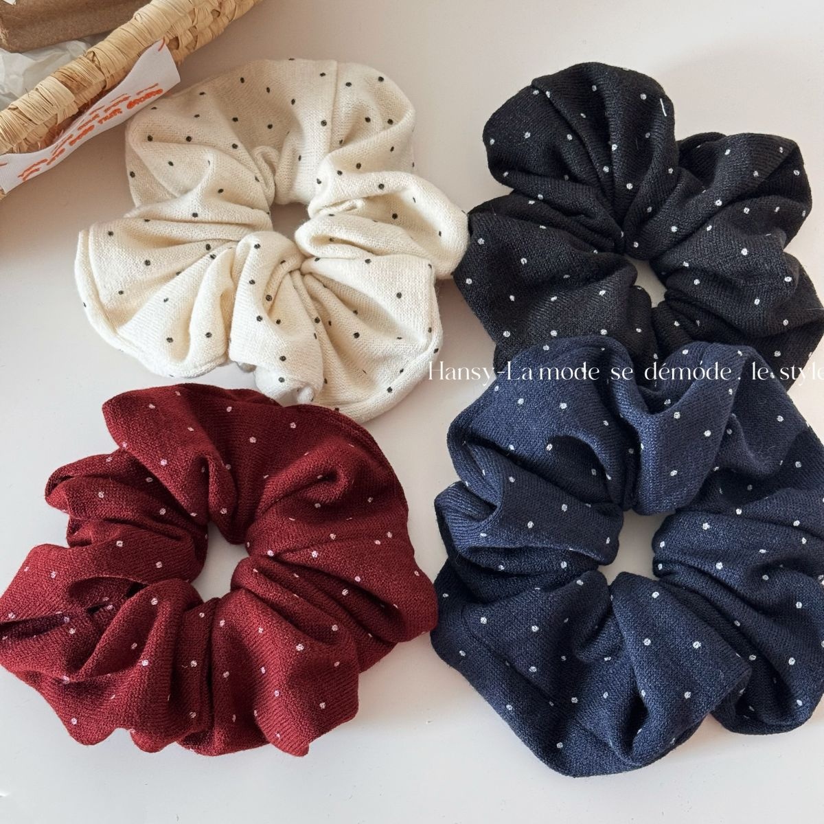 Girls Large High Elasticity Cloth Hair Ties Aesthetic Polka Dot Styling Bands