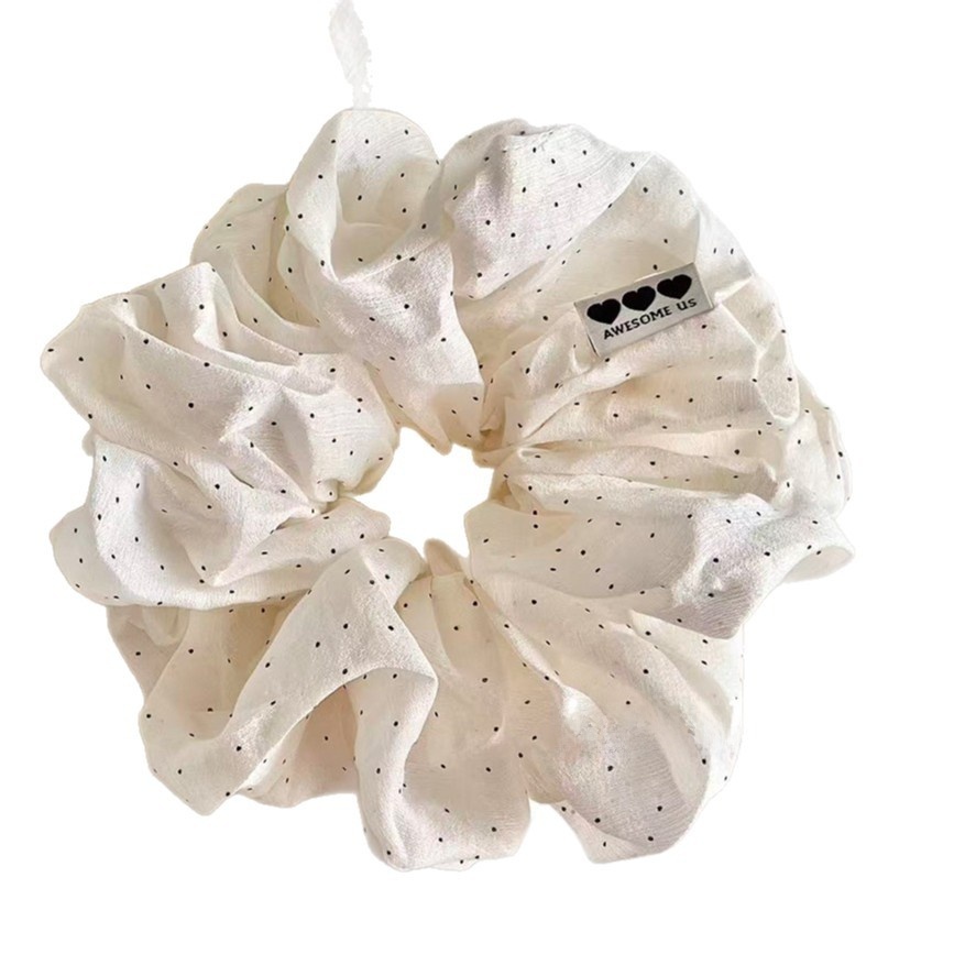 Women's Spring Cloth Hair Tie Scrunchie White Polka Dots Heart Pattern
