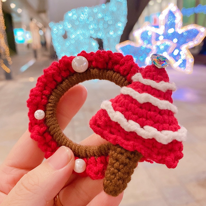 Women's Christmas Party Knitted Cotton Elastic Hair Ties Deer Snowman
