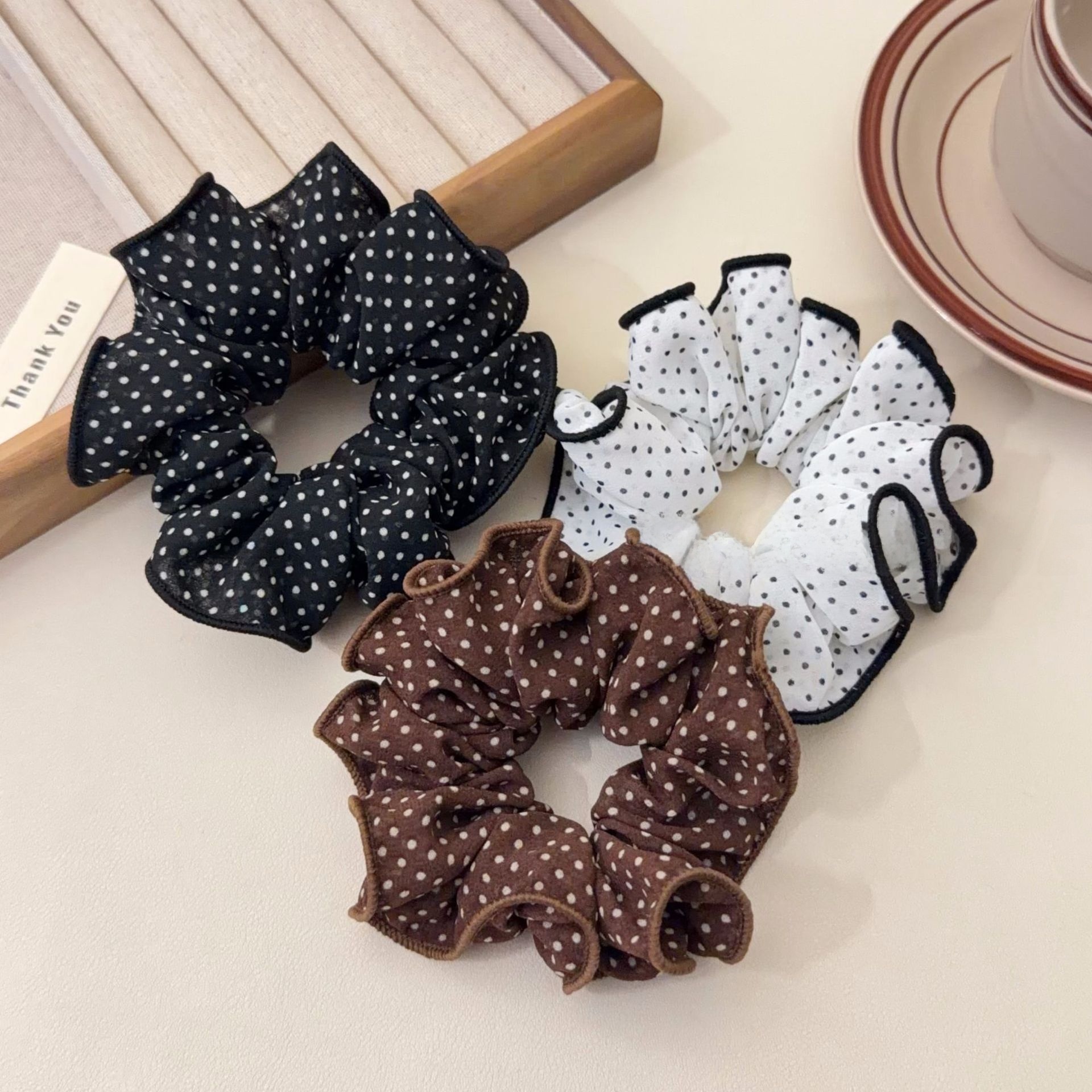 Women's Spring Casual Cloth Hair Tie Scrunchie Classic Polka Dots