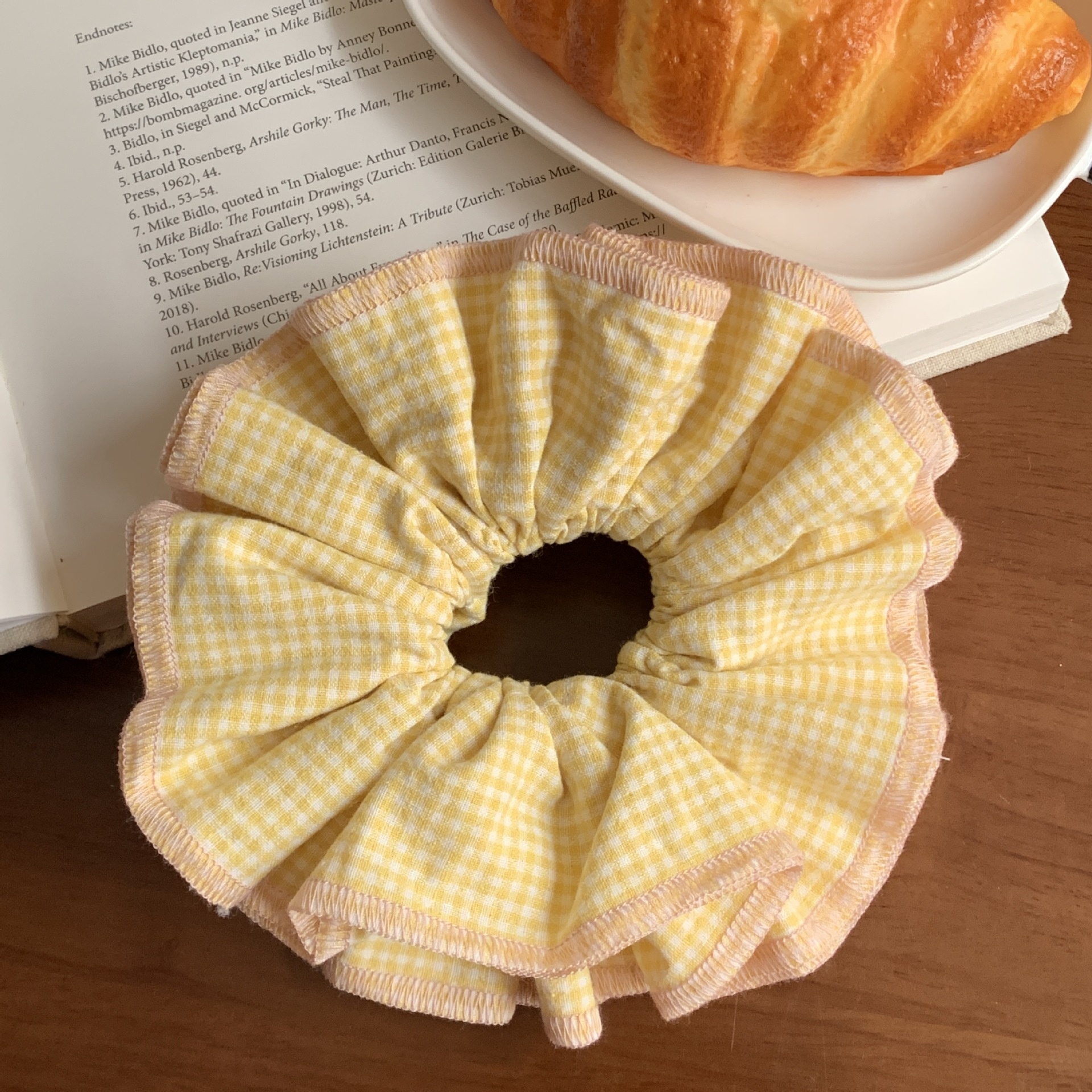 Women's Summer Weekend Cloth Ruffle Hair Bands Double Layer Floral Plaid