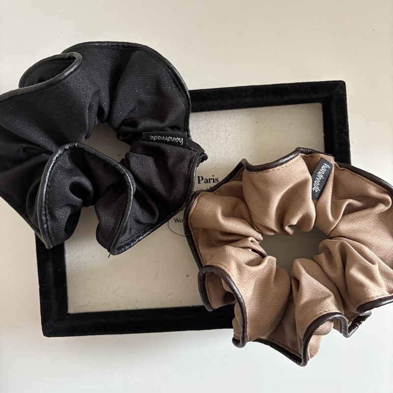 Women's French Style Color Block Hair Tie, Black Cloth Spring Accessory