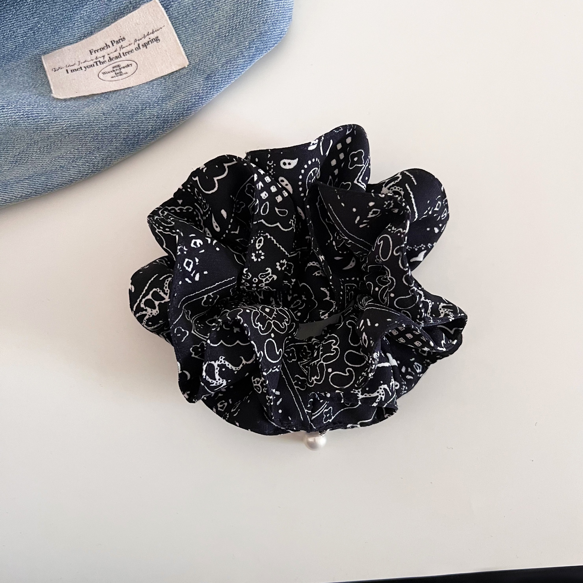 Women's Navy Ditsy Floral Cloth Hairband for Easy Bun & Ponytail Styling