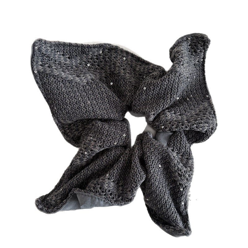 Women's Winter Knitted Scarf Headband Apricot Grey Square Patchwork