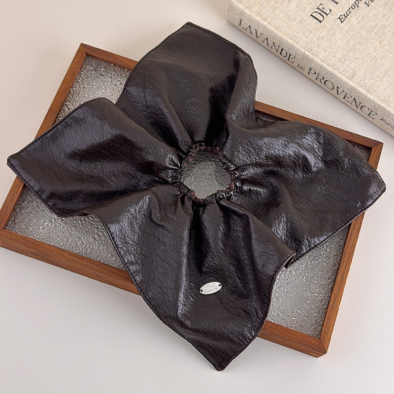 Women's Winter PU Leather Low Ponytail Scrunchie Brown Leopard Print