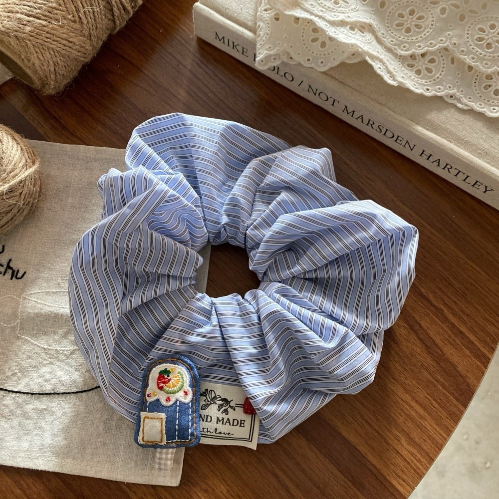 Women's Cute Summer Fabric Hair Tie Blue Cartoon House Pattern