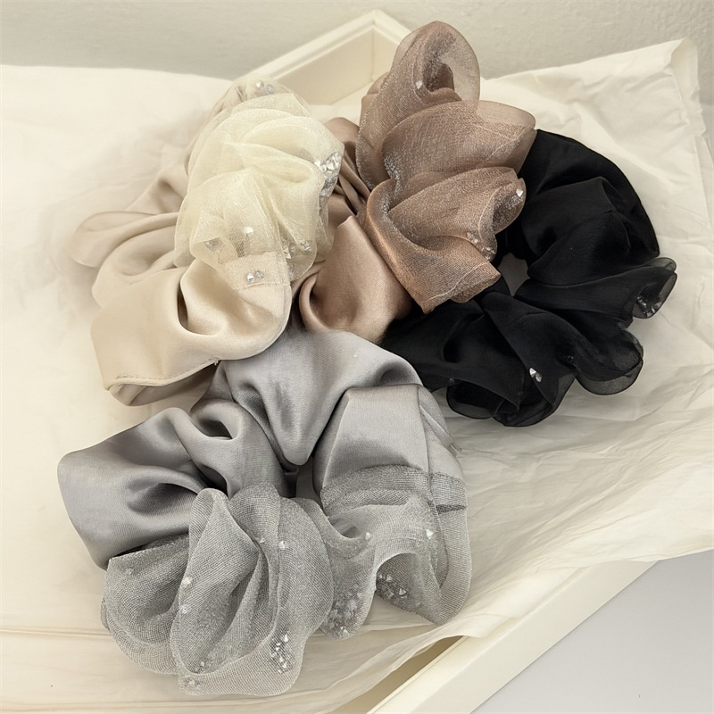 Women's Elegant Irregular Rhinestone Hair Tie, Chic Black Cloth Hair Band