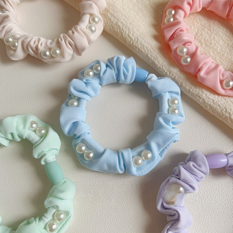 Women's Elegant Spring Cloth Hair Tie Scrunchie Purple Pearl