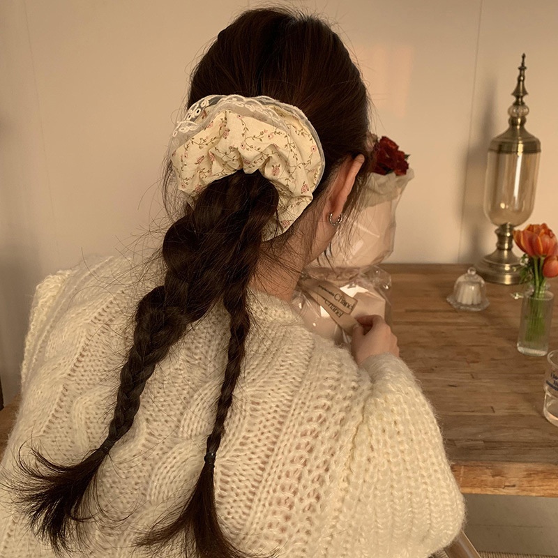 Women's Daily Cloth Elastic Hair Bun Scrunchie Ditsy Floral Lace