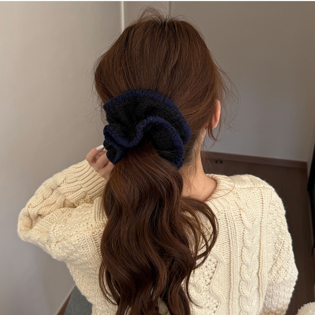 Women's Color Block Knitted Hair Band Soft Elastic Fabric Hair Tie Accessory