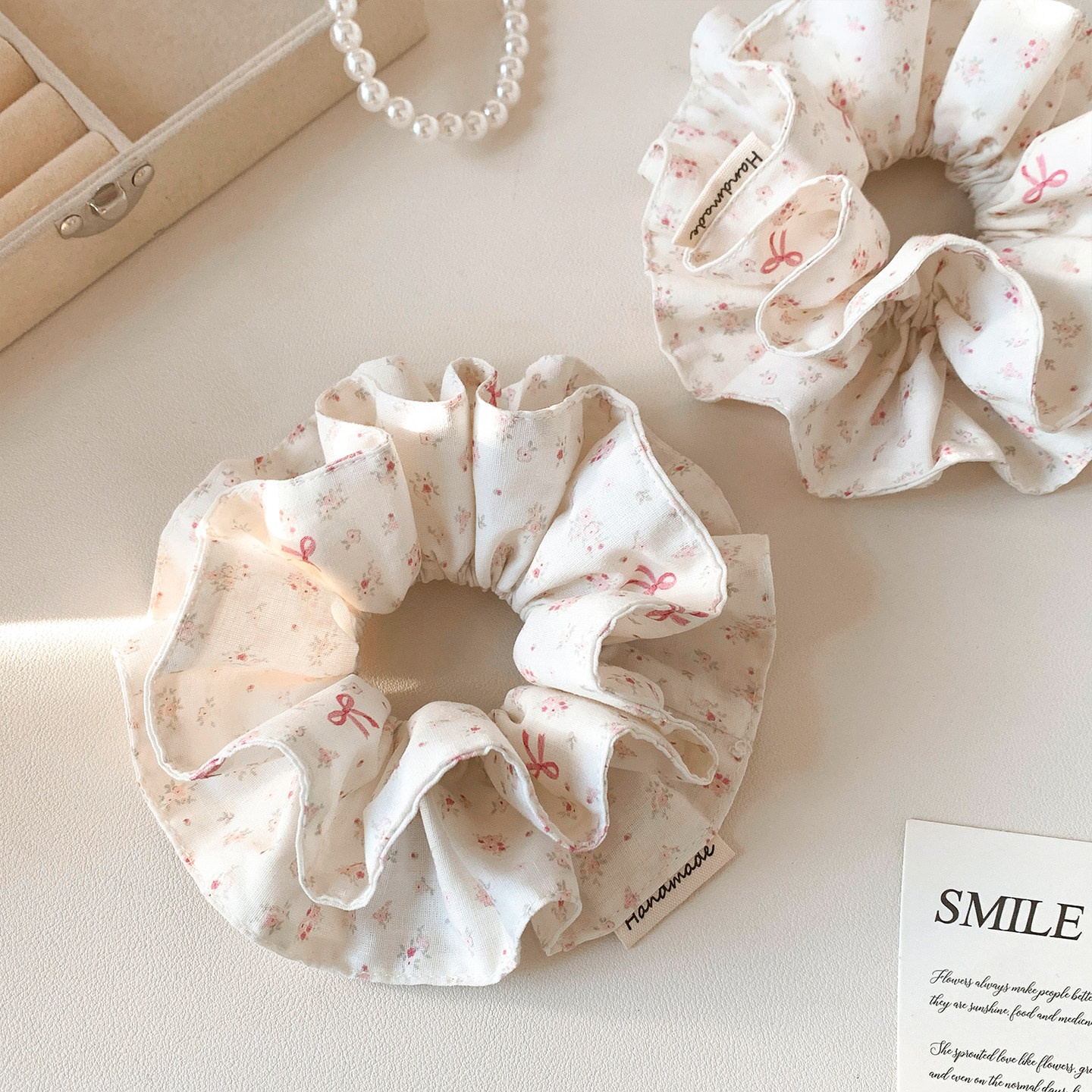 Women's Stylish Cloth Bow Knot Hair Tie White Retro Ditsy Floral