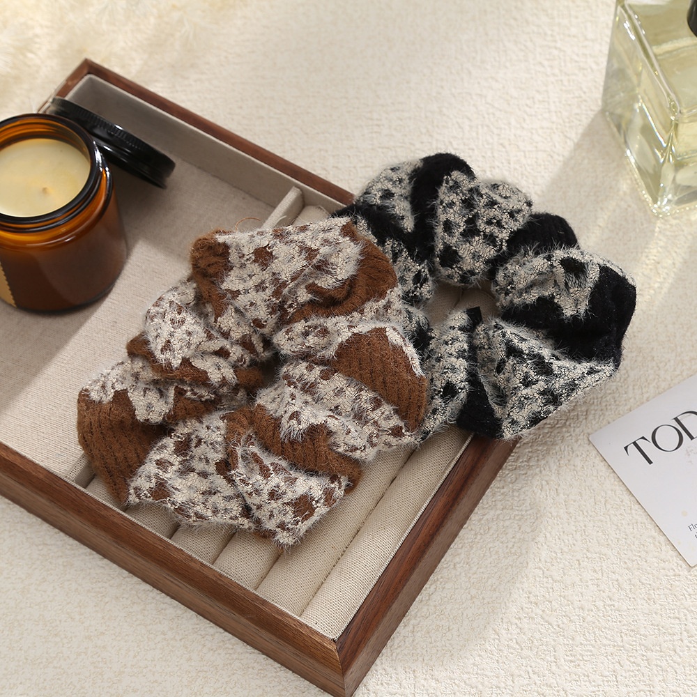 Women's Vintage Tweed Daily Hair Scrunchie Band Striped Texture