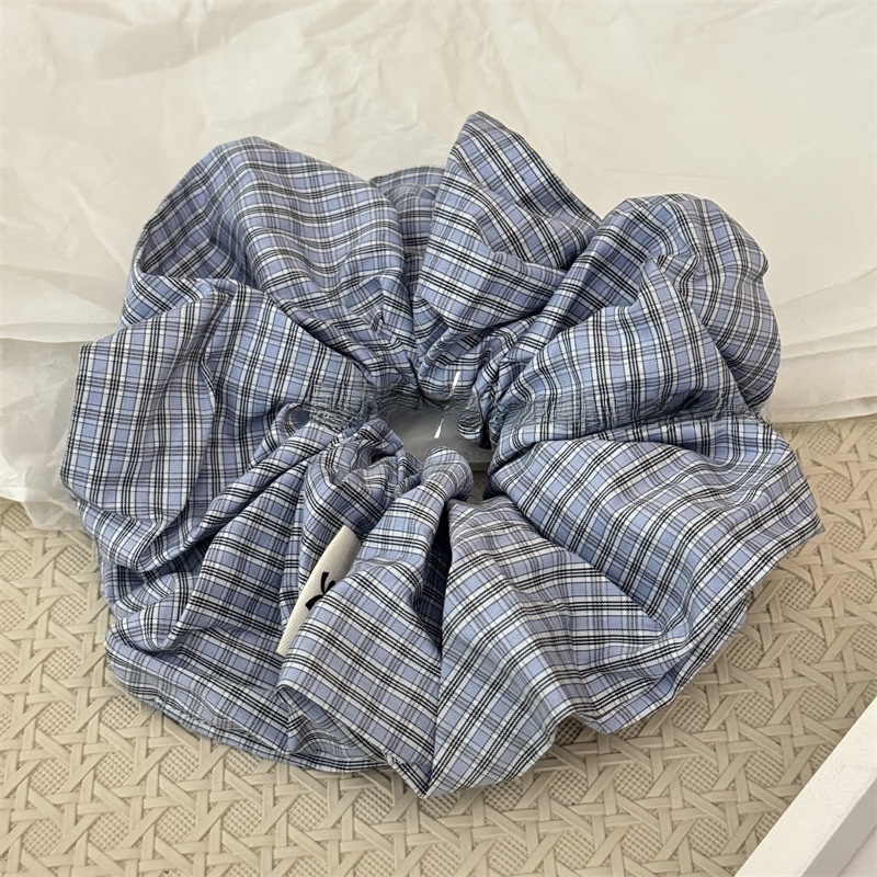 Women's Soft Cloth Hair Tie, Stylish Blue Plaid Scrunchie for All Seasons