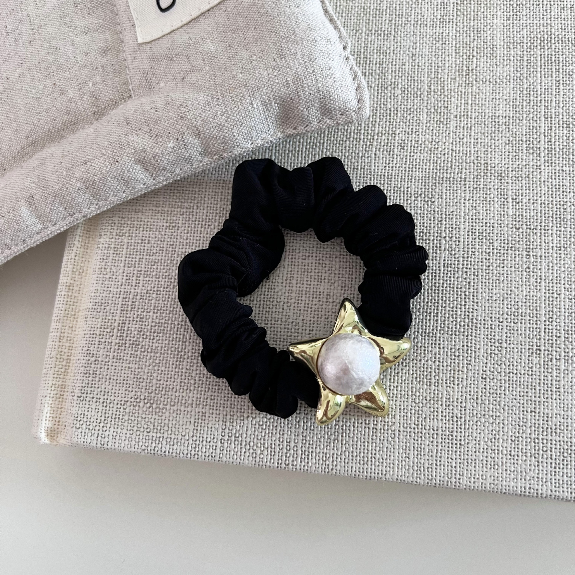 Women's High Elastic Pearl Bun Styling Hair Ring Black Star Heart
