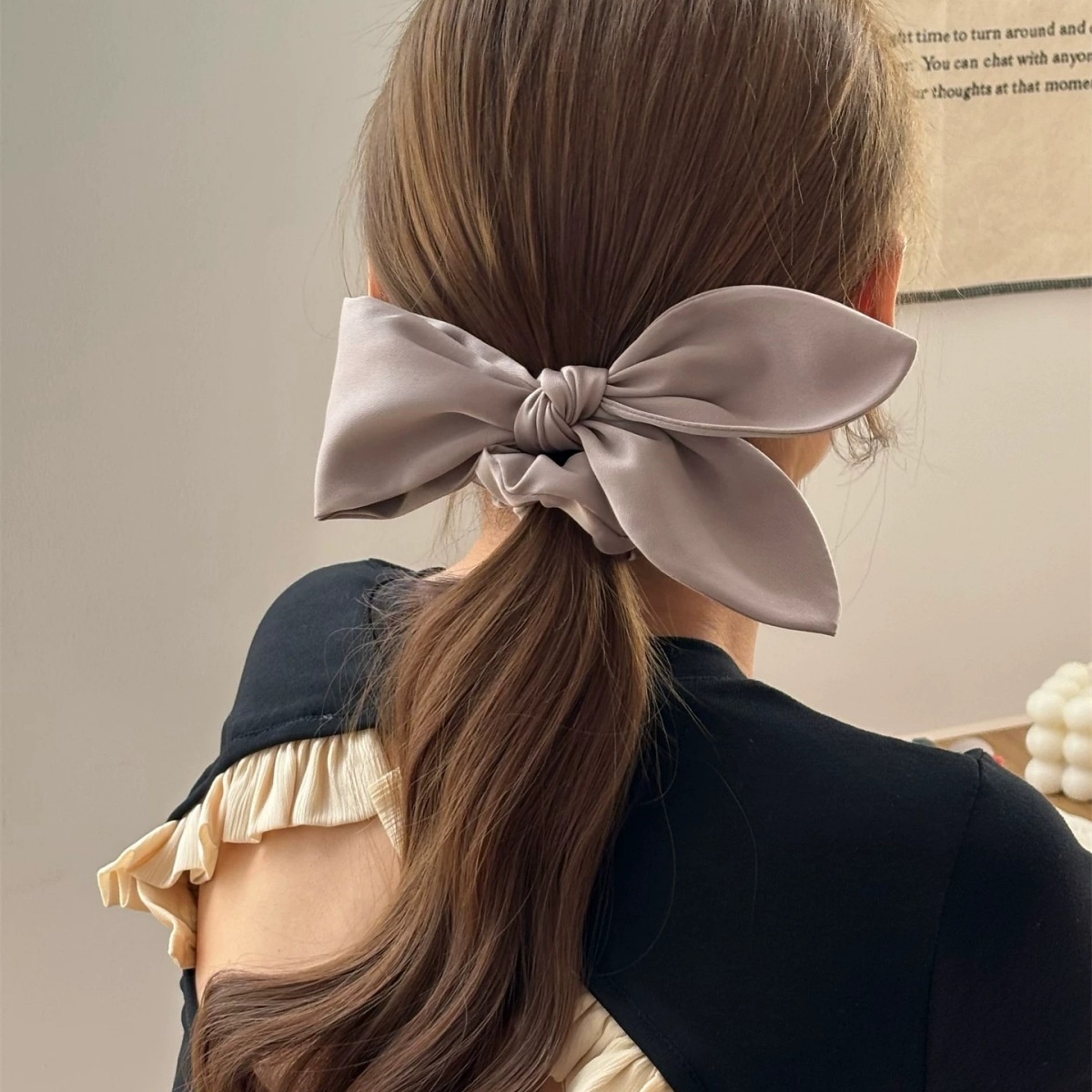 Women's French Satin Butterfly Knot Hair Ties Daily Wear Solid Color