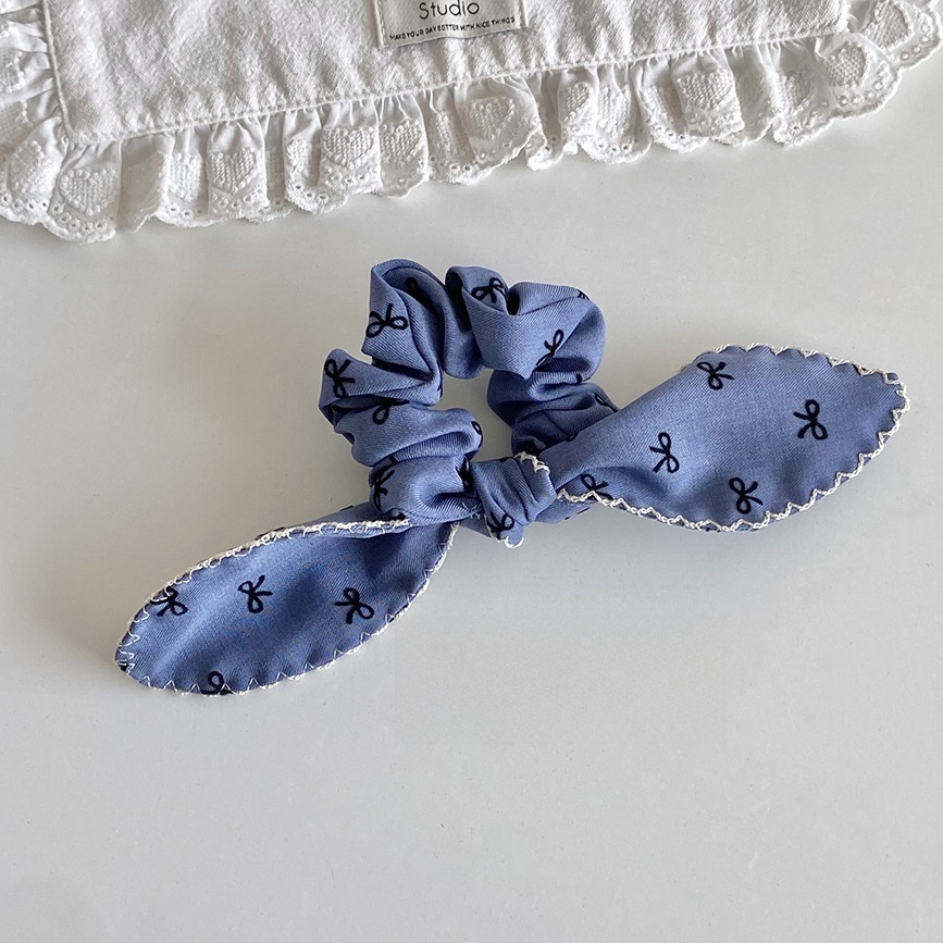 Women's Spring Flocking Bowknot Elastic Rubber Band Hair Tie Sweet Blue