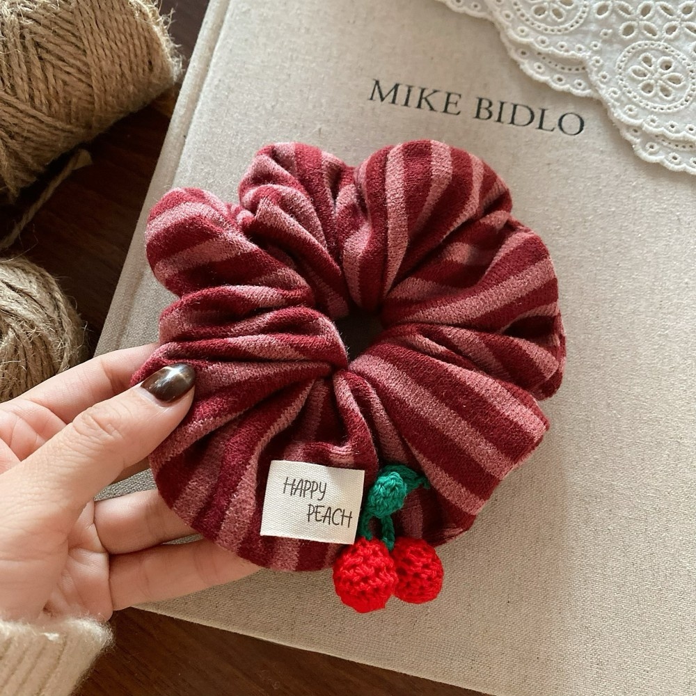 Women's Elegant Knitted Wool Yarn Hair Tie Striped Cherry All Seasons Red