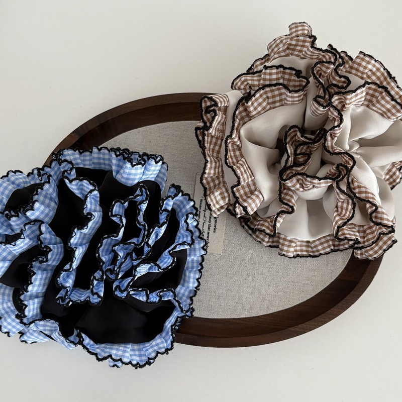 Women's Ballet Style Cloth Bun Hair Ties Multi-Layer Plaid Ruffle