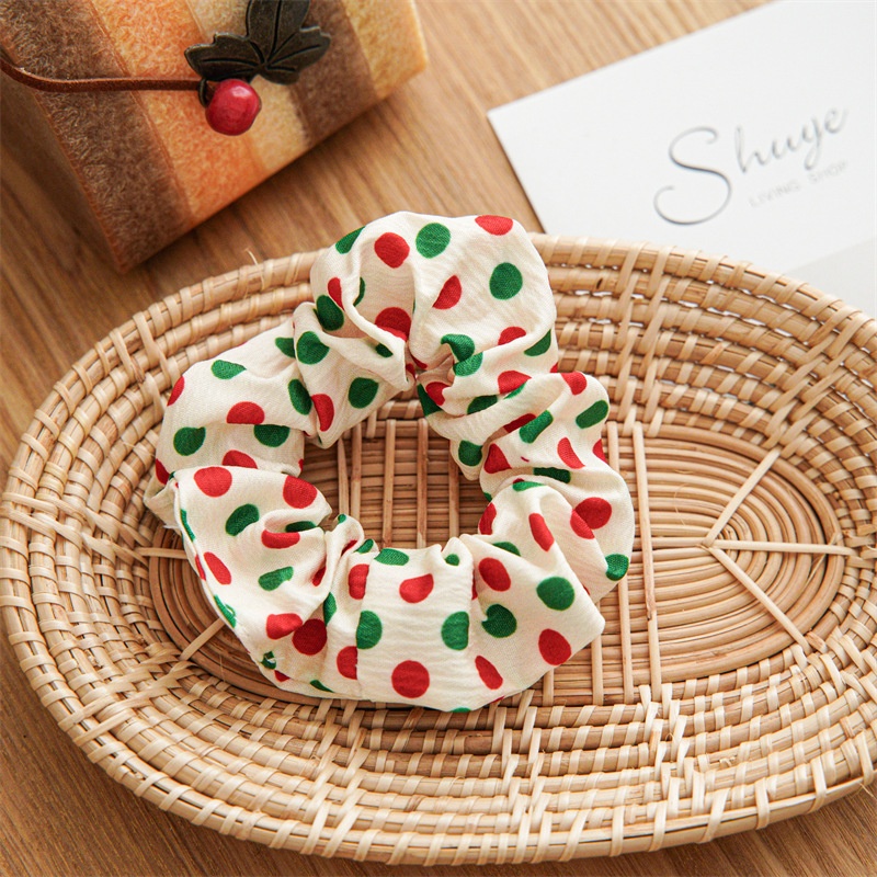 Women's Retro Handmade Christmas Hair Tie Festive Polka Dot Scrunchie