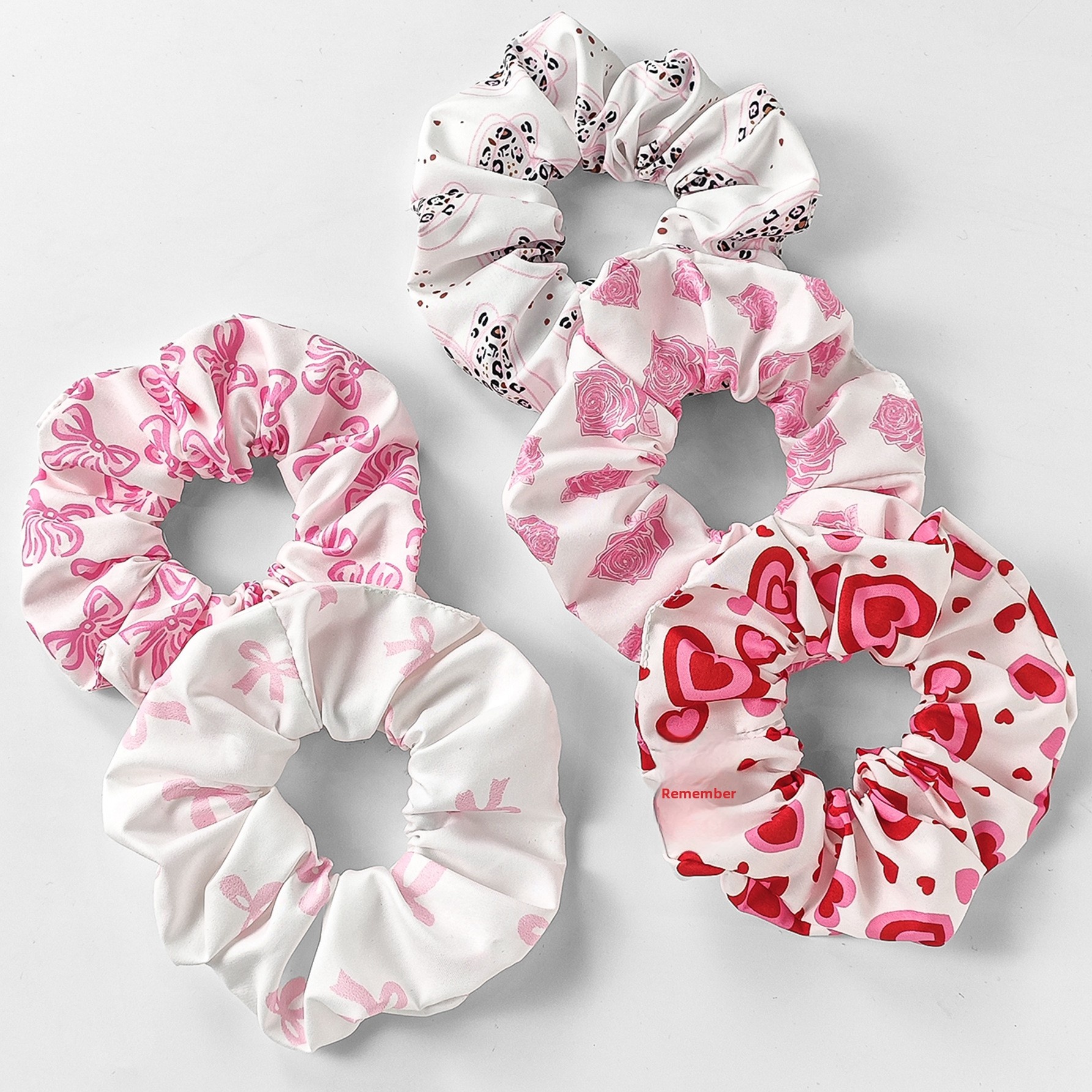 Women's 5-Piece Satin Elastic Hair Ties Valentine Rose Heart Lips Print