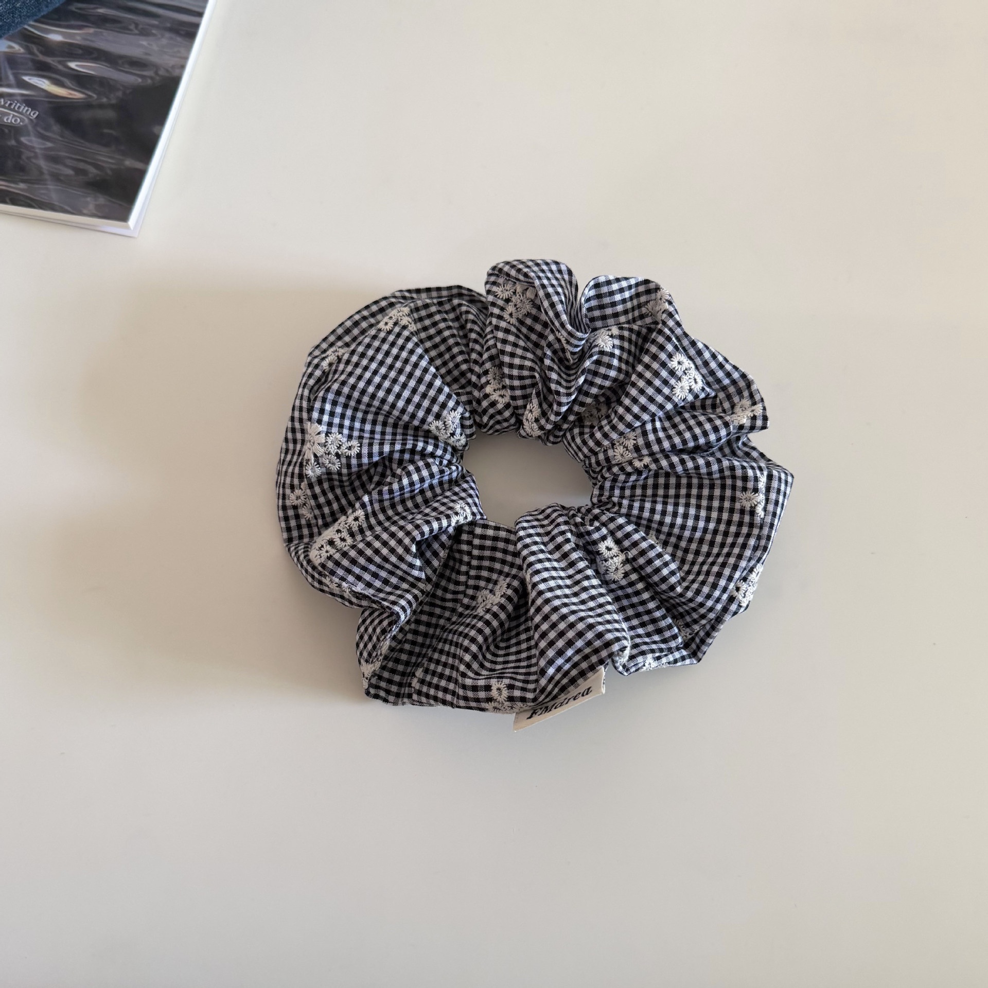 Women's Spring Cloth Bubble Braid Hair Rope Black & White Checkered