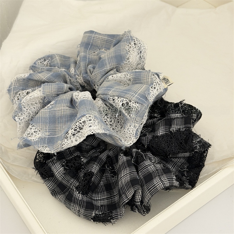 Women's Soft Cloth Spring Telephone Cord Hair Scrunchie Blue Plaid