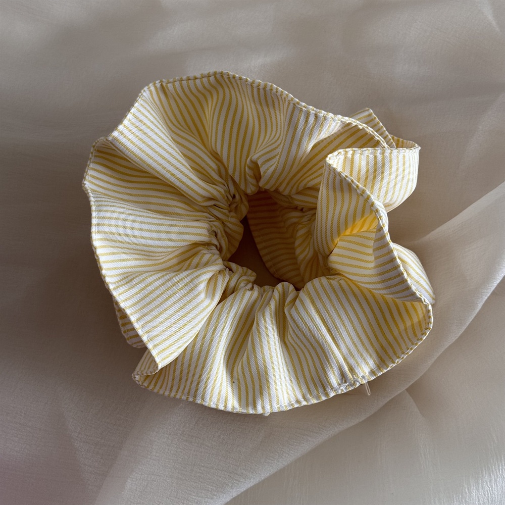 Women's Summer Cloth Scrunchie Hair Tie In White & Blue Stripe