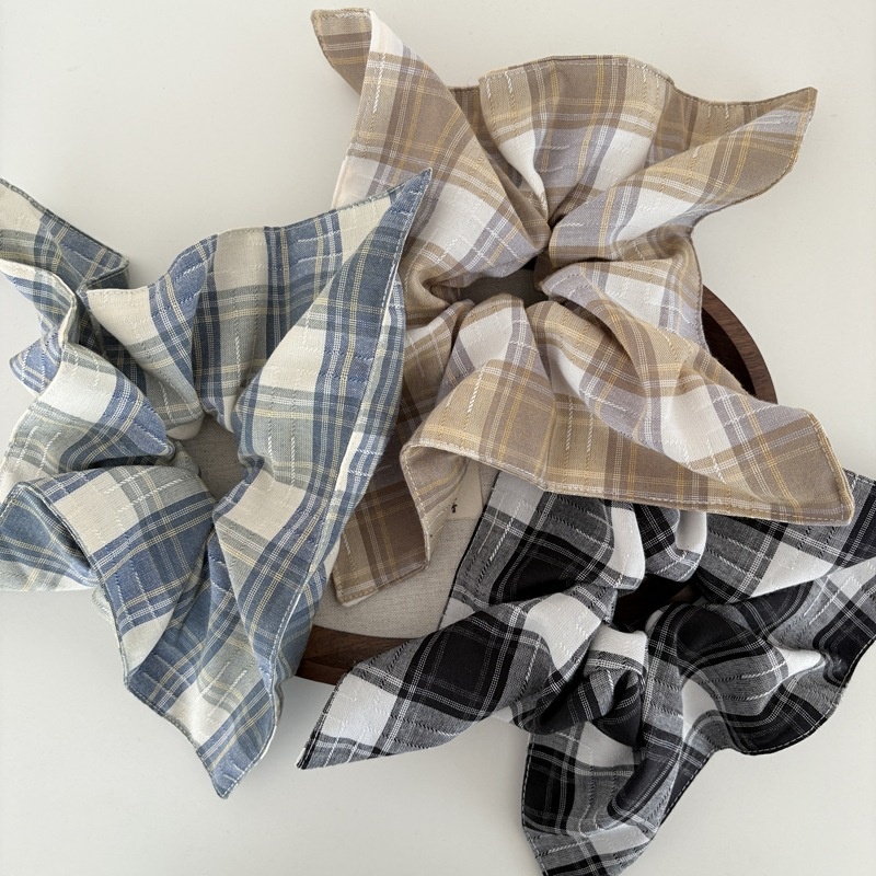 Women's Everyday Preppy Cloth Hair Scrunchie Blue Checkered Plaid