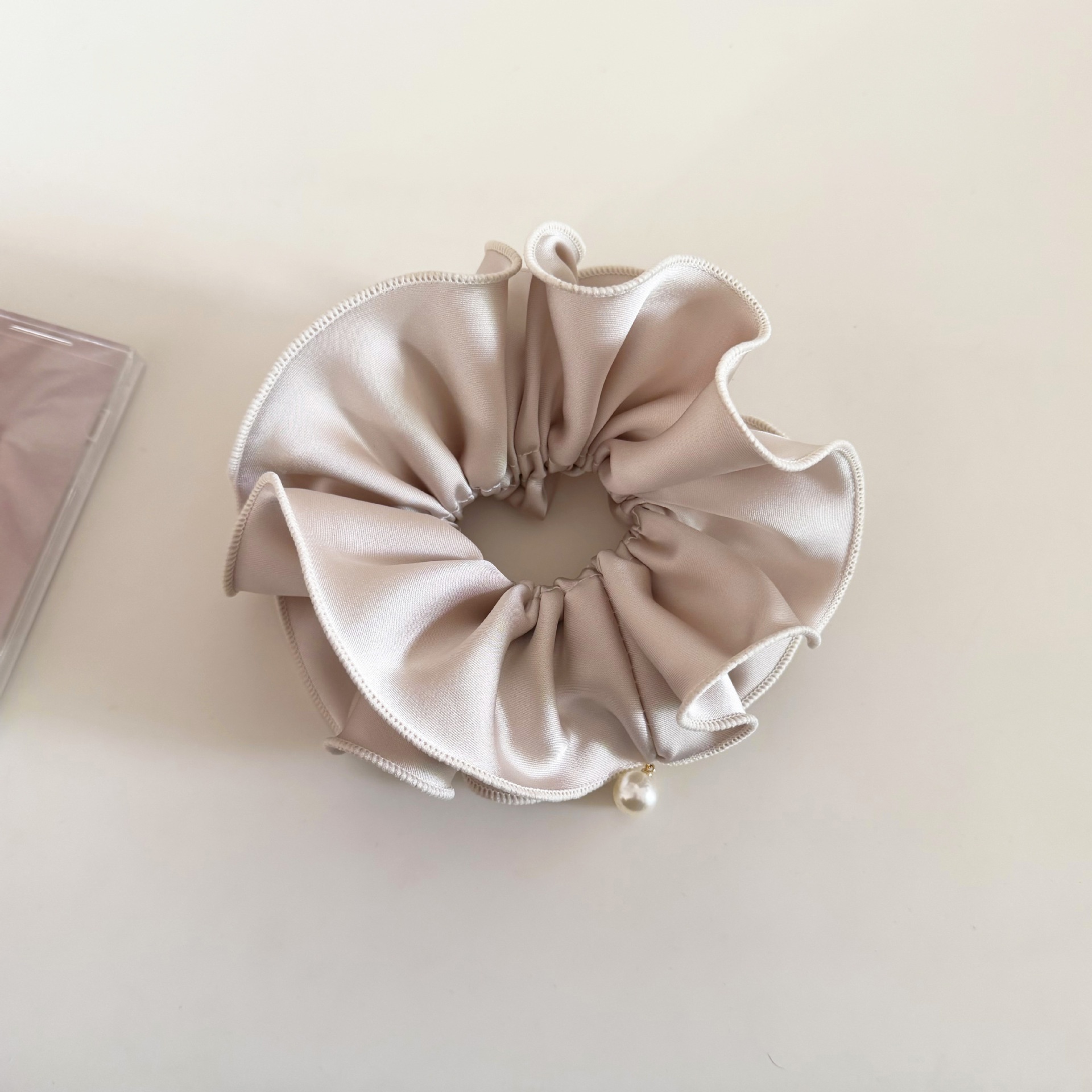 Women's Satin Ruched Bowknot Hair Tie Soft Pearl Elegant Solid Color