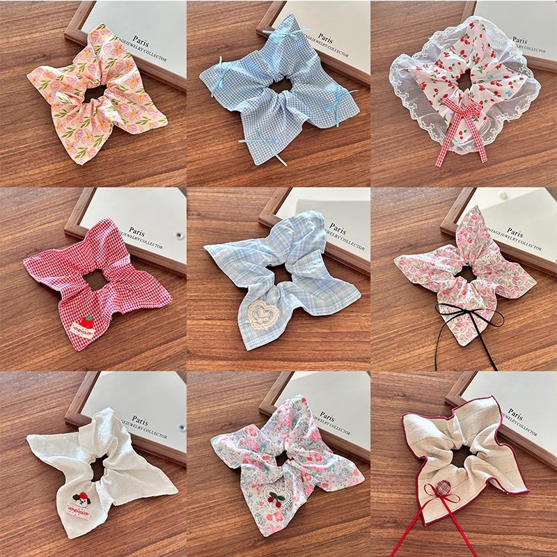 Girls Cloth Scarf Scrunchies Pastoral Fruit Hair Band Rose Red