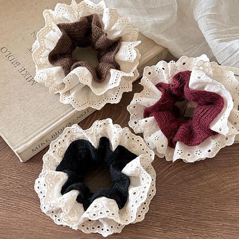 Women's Elegant Lace Knitted Headband Floral Leaf Pattern Coffee Black Wine Red