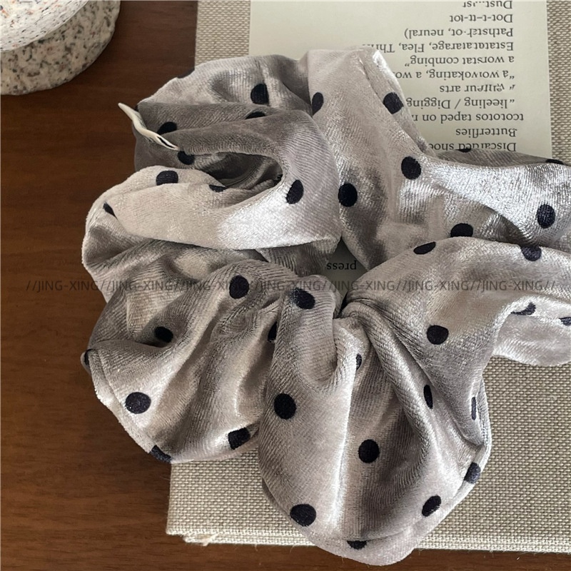 Girls Fashionable Velvet Satin Pleated Hair Scrunchies Polka Dots