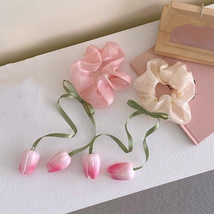 Women's Sweet Casual Fabric Hair Tie Spring Tulip Flower Pattern
