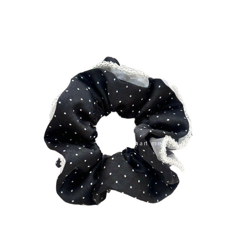 Women's Cotton Bow Elastic Hairband Black And White Polka Dot Bear