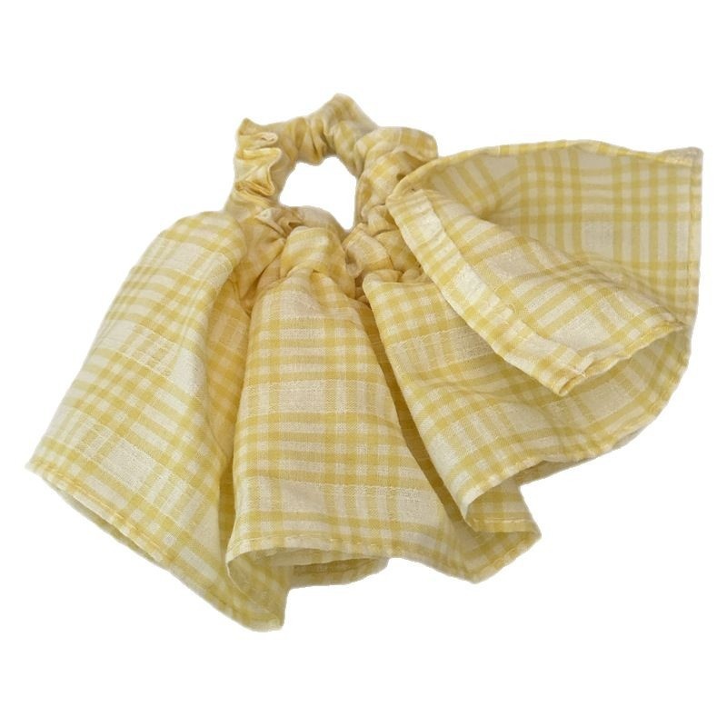 Women's Stylish Cloth Hair Scrunchie For Daily Wear Yellow Blue Plaid